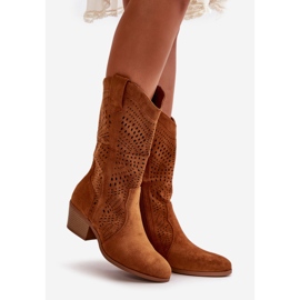 Prolamované dámské kovbojské boty s vysokými podpatky Camel Iceda hnědý 1