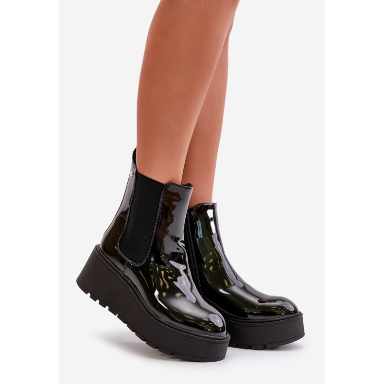 Patentované dámské boty na platformě a klínu zateplené černá Wloedia 1