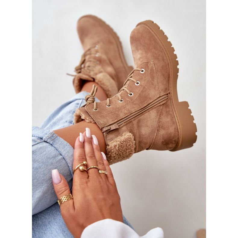 Dámské zateplené pracovní boty se zipem, Hnědá mivael béžový 2