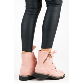 Vices New Collection Semišové kotníkové boty se stuhou růžový 1
