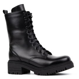 Olivier Dámské vysoké kožené kozačky 1064 černé černá 1