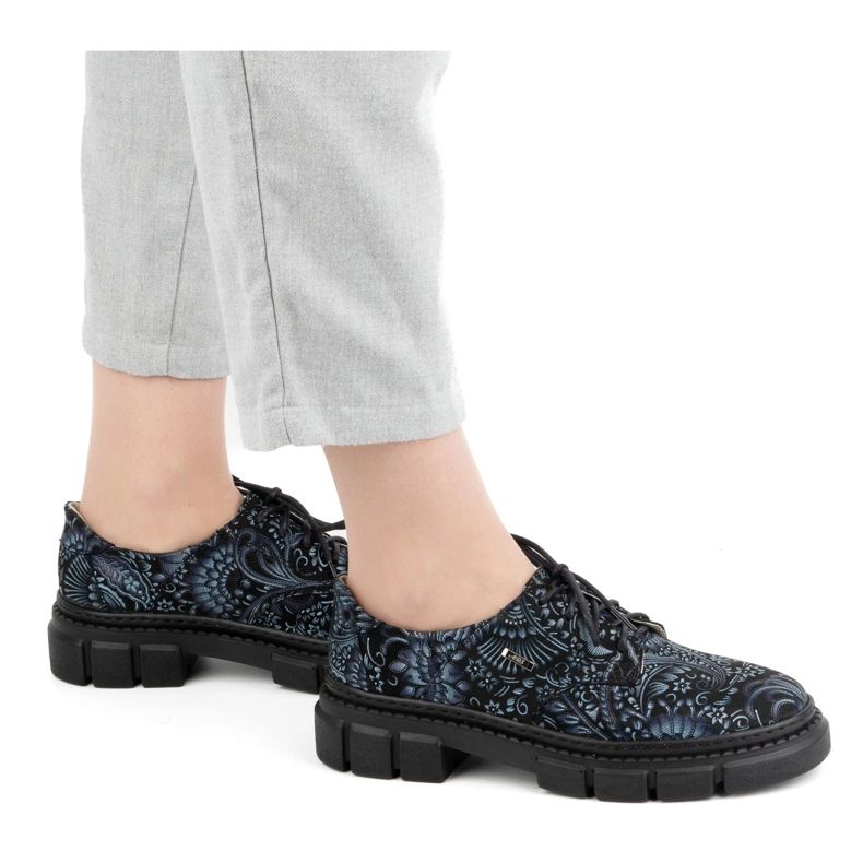 Olivier Dámské kožené boty se silnou podrážkou, květiny 1134, modrá vícebarevný 1