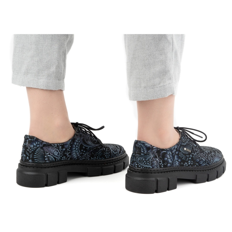 Olivier Dámské kožené boty se silnou podrážkou, květiny 1134, modrá vícebarevný 2