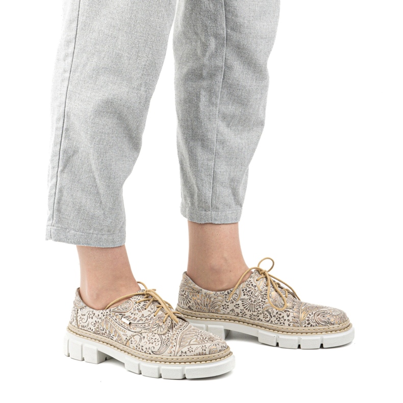 Olivier Dámské kožené boty se silnou podrážkou, květiny 1134, béžová béžový 1