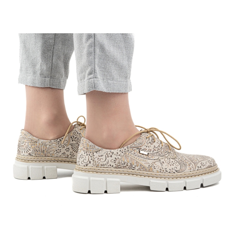 Olivier Dámské kožené boty se silnou podrážkou, květiny 1134, béžová béžový 2