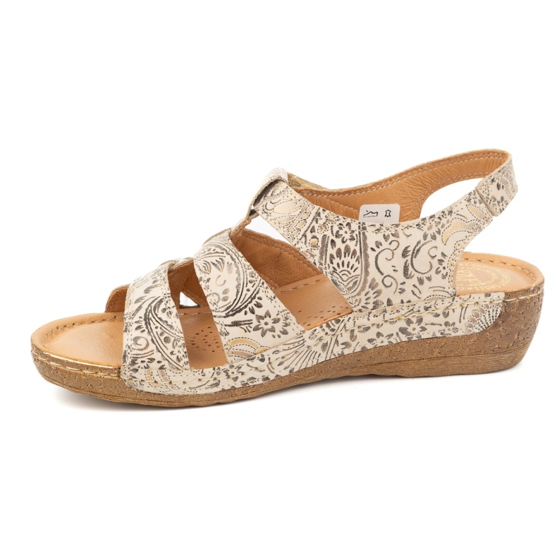 Olivier Dámské sandály na suchý zip, model 0853, hnědé s motivem květin hnědý 1