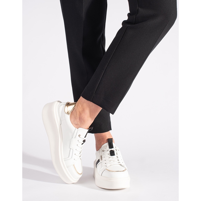 Bílé kožené tenisky na platformě bílý 1