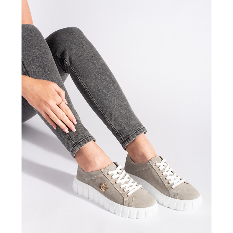 Šedé boty na platformě vyrobené ze semišové kůže šedá 1