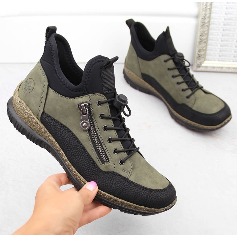 Pohodlné dámské boty, zelené tenisky Rieker N32G3-54 zelená 1 Pohodlné dámské boty, zelené tenisky Rieker N32G3-54 zelená 1