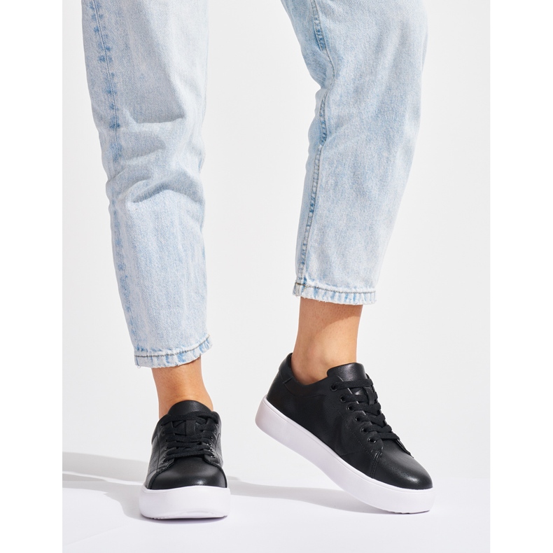 Sergio Leone Dámské kožené černé tenisky na šněrování černá 2