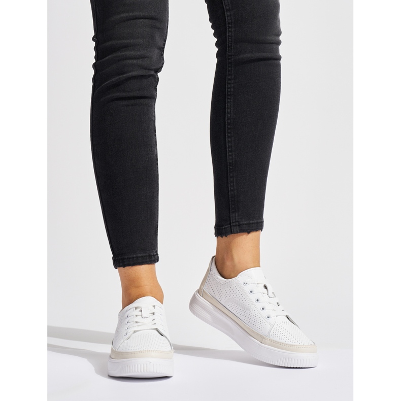 Kožené prolamované bílé tenisky Sergio Leone bílý 2