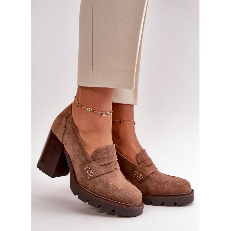 Dámské boty na vysokém podpatku vyrobené z Eco Suede Brown Vinceza 58105 hnědý 2