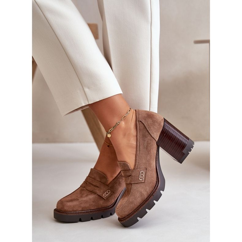 Dámské boty na vysokém podpatku vyrobené z Eco Suede Brown Vinceza 58105 hnědý 1