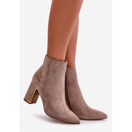 Dámské kotníkové boty na vysokém podpatku, zapínání na zip, zateplený eko semiš, béžový mevair 1