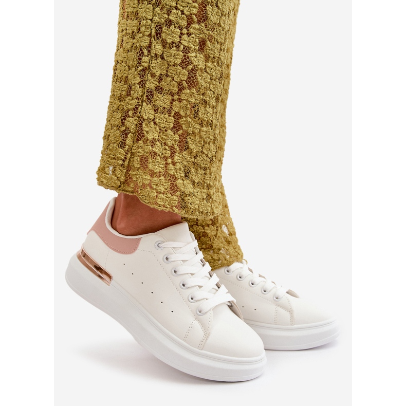 Dámské nízké tenisky na platformě z ekokůže, bílá a růžová, Nevelena bílý 1 Dámské nízké tenisky na platformě z ekokůže, bílá a růžová, Nevelena bílý 1