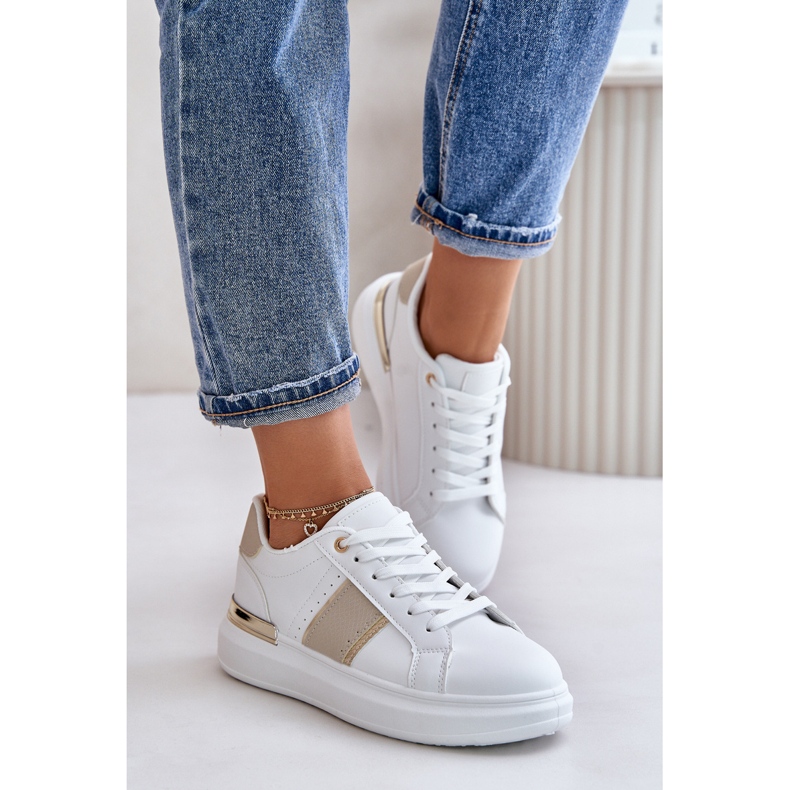 Módní dámské tenisky na platformě vyrobené z eko kůže, béžová Nevisase bílý 1