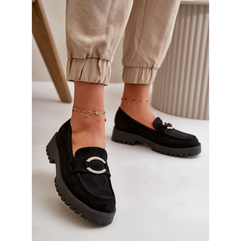 Dámské eko semišové mokasíny s lesklými detaily Černá Avellina 2