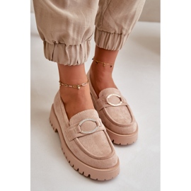 Dámské eko semišové mokasíny s lesklými detaily Béžová Avellina béžový 1