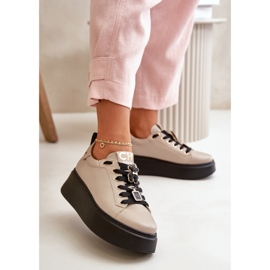 Dámské kožené tenisky s kolíky na platformě CheBello 4596 béžové béžový 2