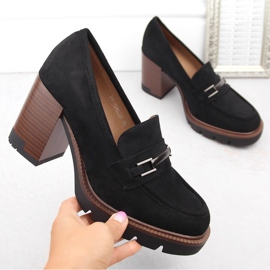 Semišové boty, dámské mokasíny na vysokém podpatku, černé Potocki 12465 černá 1 Semišové boty, dámské mokasíny na vysokém podpatku, černé Potocki 12465 černá 1