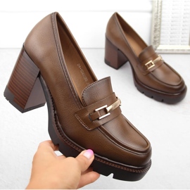 Hnědé dámské mokasínové boty na vysokém podpatku, Potocki 12465 hnědý 1