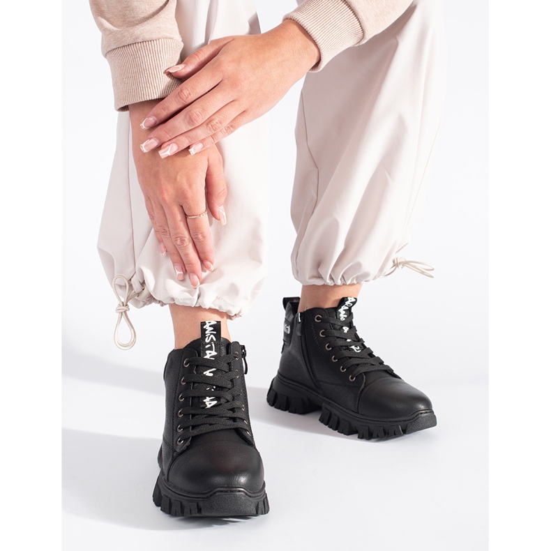 Černé dámské šněrovací kotníkové boty Sergio Leone černá 2