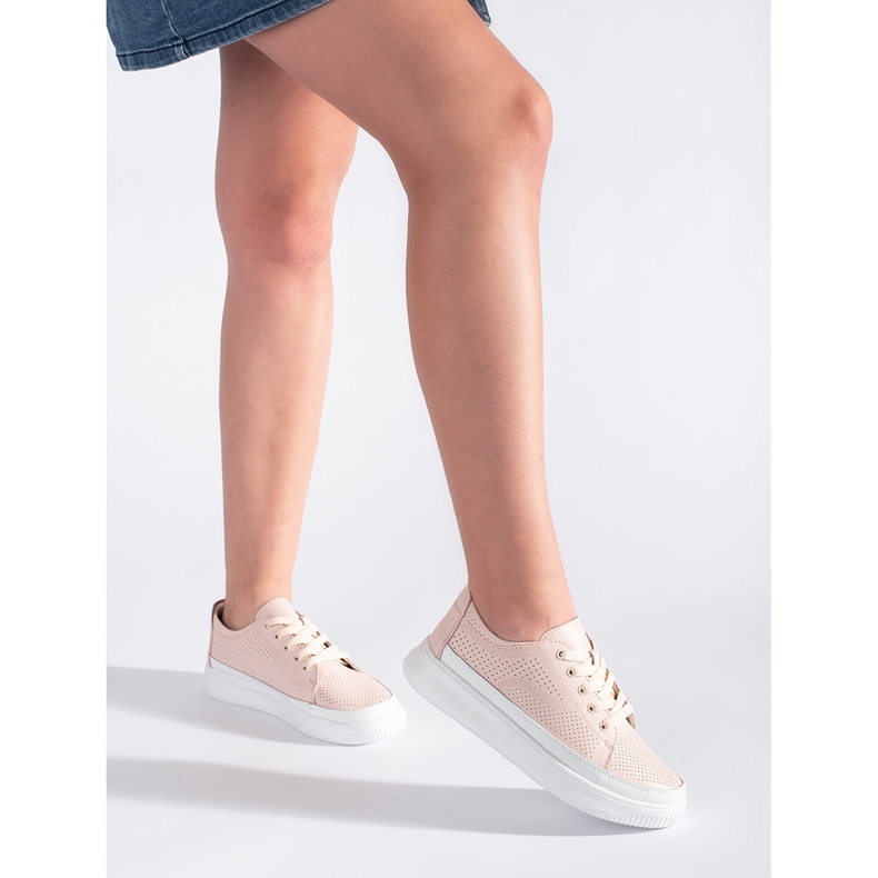 Kožené prolamované růžové tenisky Sergio Leone růžový 2