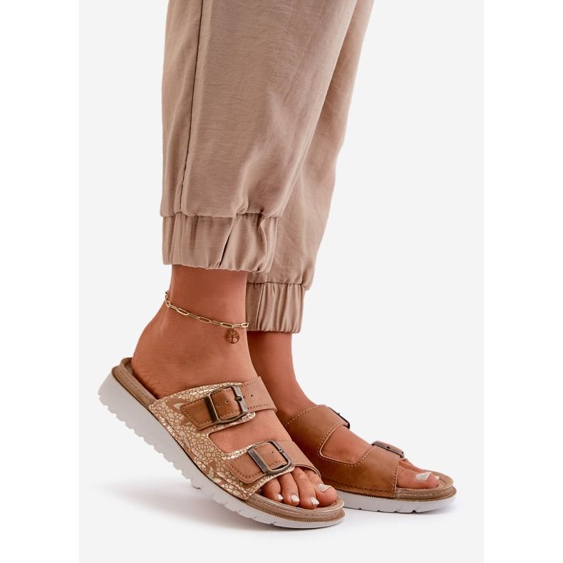 Dámské pohodlné žabky s přezkami Inblu CN000033 Brown hnědý 1 Dámské pohodlné žabky s přezkami Inblu CN000033 Brown hnědý 1