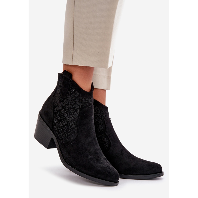 Prolamované kovbojské boty se zipem Eco Suede Black S.Barski HY42-944 černá 1