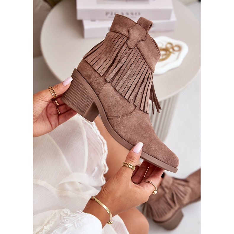 Dámské kovbojské boty se zipem Eco Suede Brown S.Barski HY42-127 hnědý 2