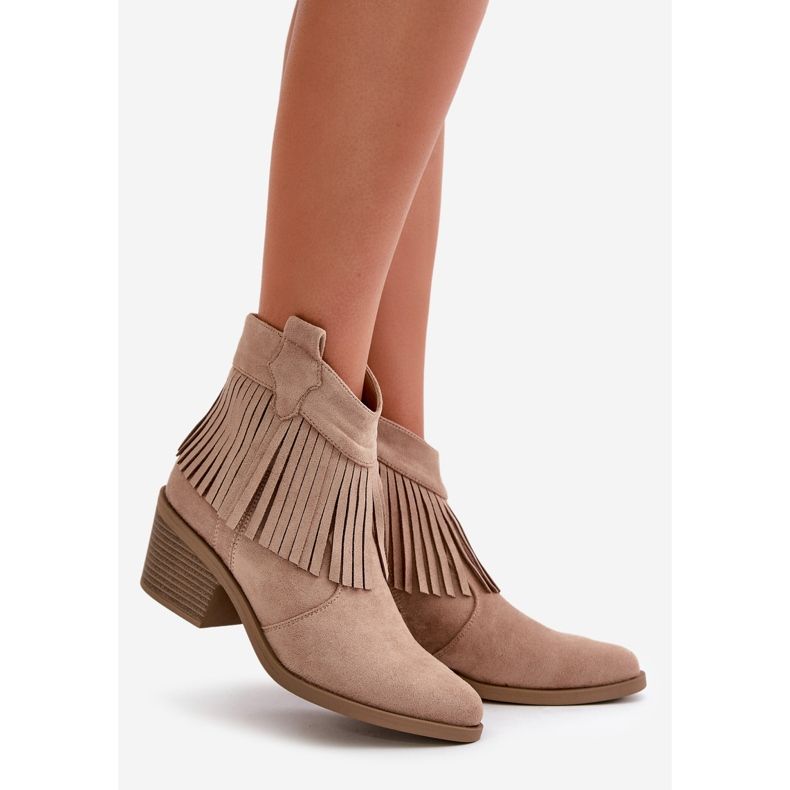 Dámské kovbojské boty se zipem Eco Suede Béžová S.Barski HY42-127 béžový 1