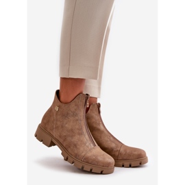 Zateplené dámské kotníkové boty s oděrkami z eko kůže hnědé a zlaté Verietta hnědý 1