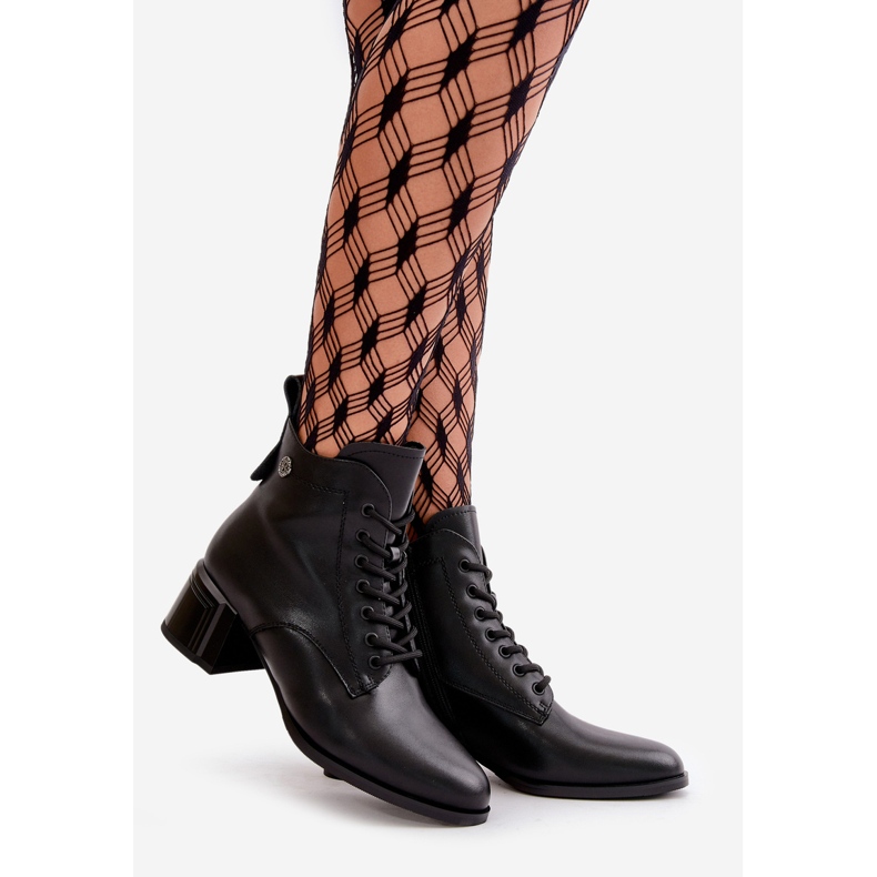 Dámské šněrovací boty na vysokém podpatku, hřejivá přírodní kůže, černá Vinceza 91110 1