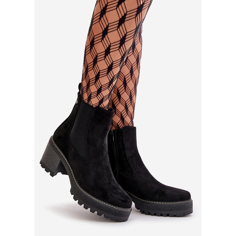 Dámské zateplené kozačky na vysokém podpatku Eco Suede Black Irissinae černý 1