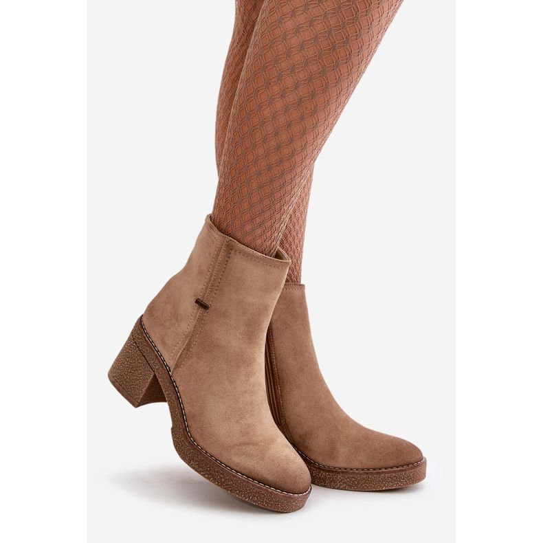 Dámské kozačky na vysokém podpatku zateplené eko semišové béžové Arkesia béžový 1