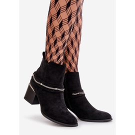Zateplené dámské kotníkové boty na vysokém podpatku s řetízkem, Eco Suede Black, Hanalen černý 1