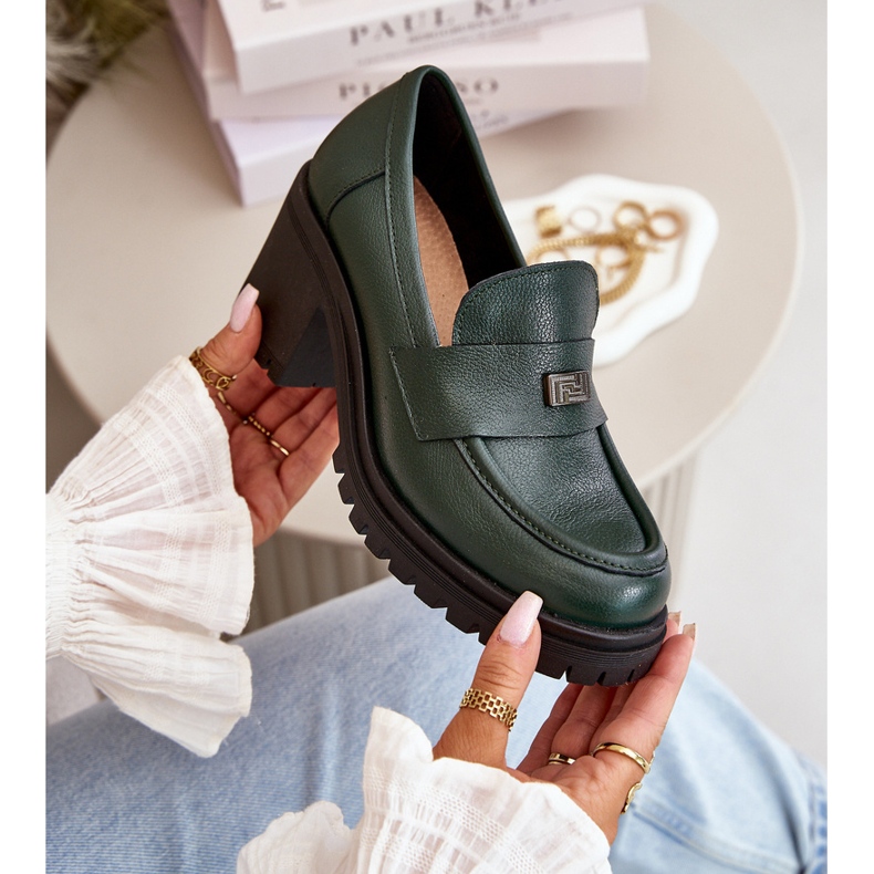 Zazoo 20168 Elegantní dámské boty na nízkém podpatku, přírodní kůže, tmavě zelená 2