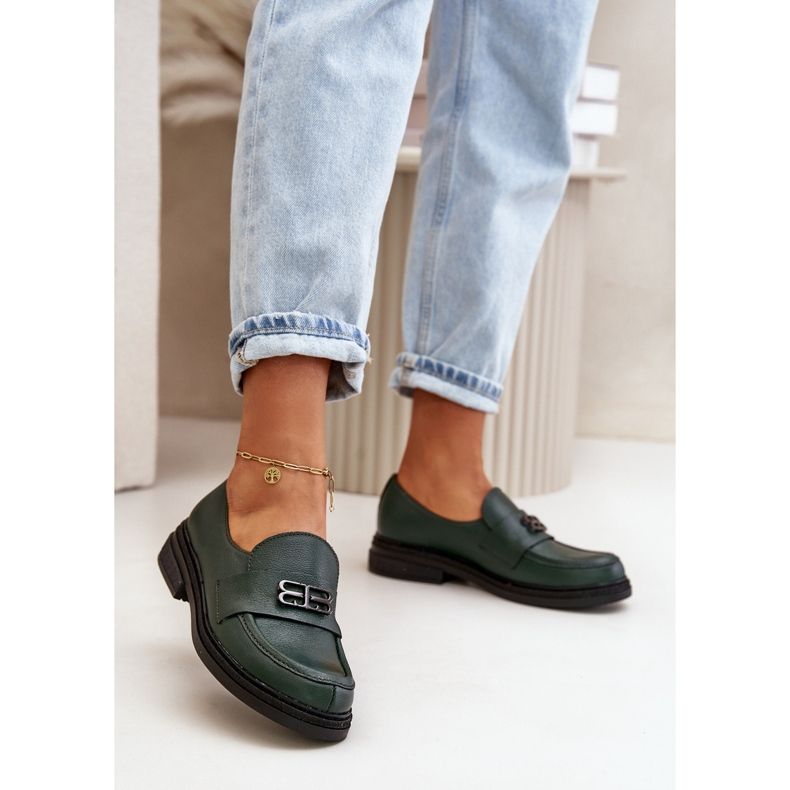 Zazoo 20174 Kožené elegantní dámské boty na plochém podpatku, tmavě zelené zelená 2