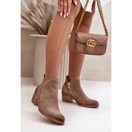 Zazoo 60475 Semišové dámské kozačky na nízkém podpatku, zateplené, tmavě béžové béžový 2