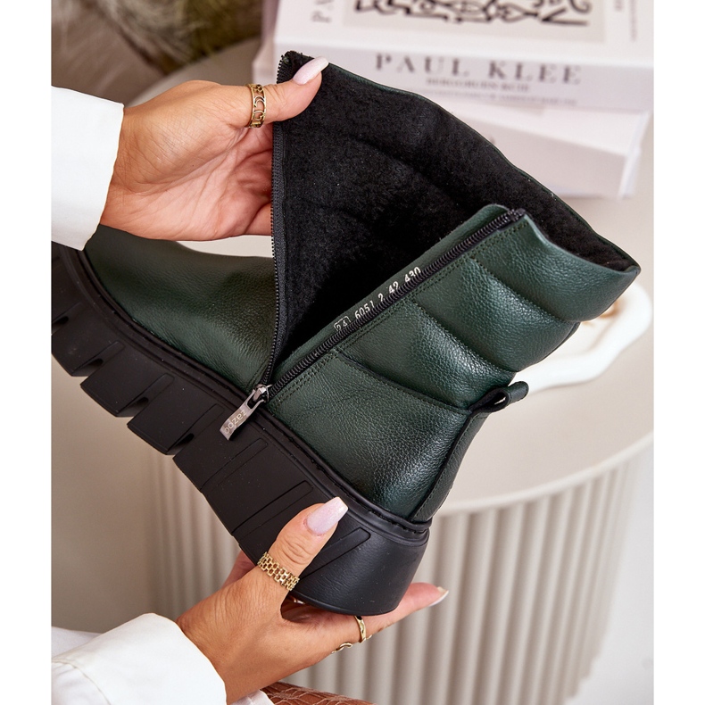 Zazoo 60512 Dámské kožené boty se zipem, teplé s plstí, tmavě zelené zelená 2