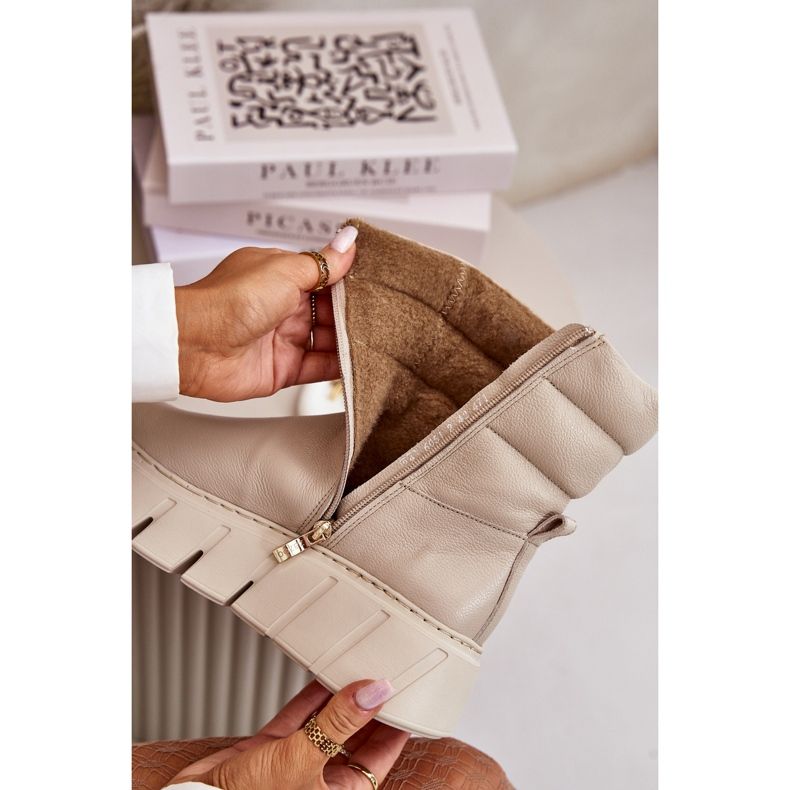 Zazoo 60512 Dámské kožené boty se zipem, teplé s plstí, světle béžové béžový 2