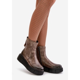 Zazoo 60369 Dámské kožené kotníkové boty na platformě, tmavě béžová béžový 1