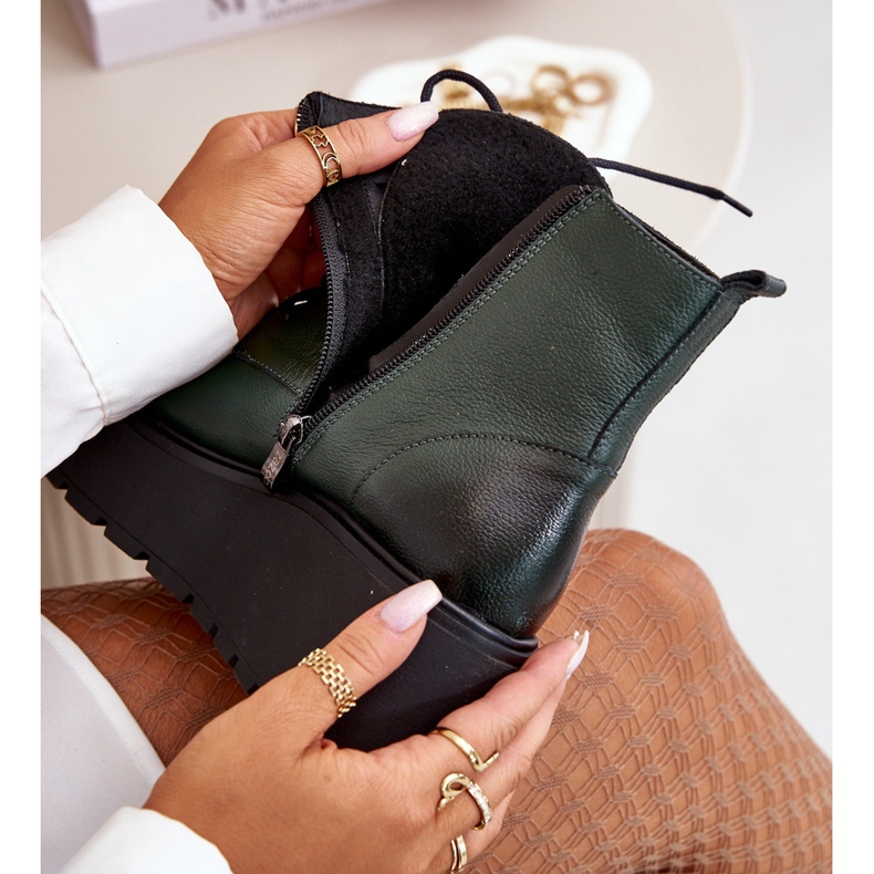 Zazoo 60499 Dámské boty na platformě a klínu zateplené přírodní kůží tmavě zelená 2