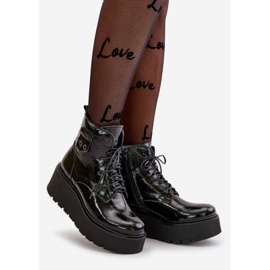 Zazoo 60499 patentované dámské boty na platformě a klínu Teplá přírodní kůže tmavě zelená černá 1