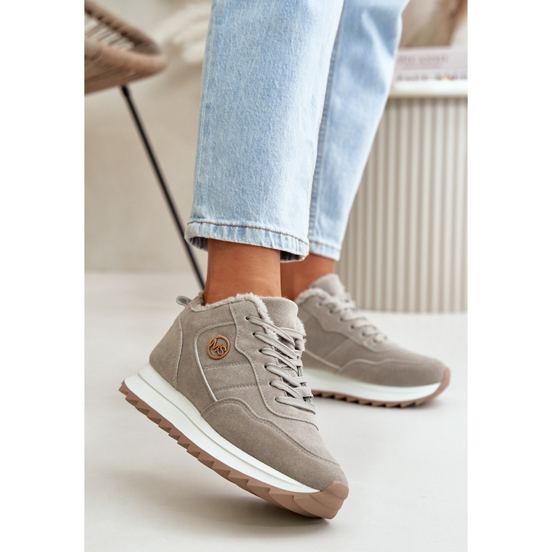 Zateplené kožené sportovní boty na platformě, šedá Adite 2