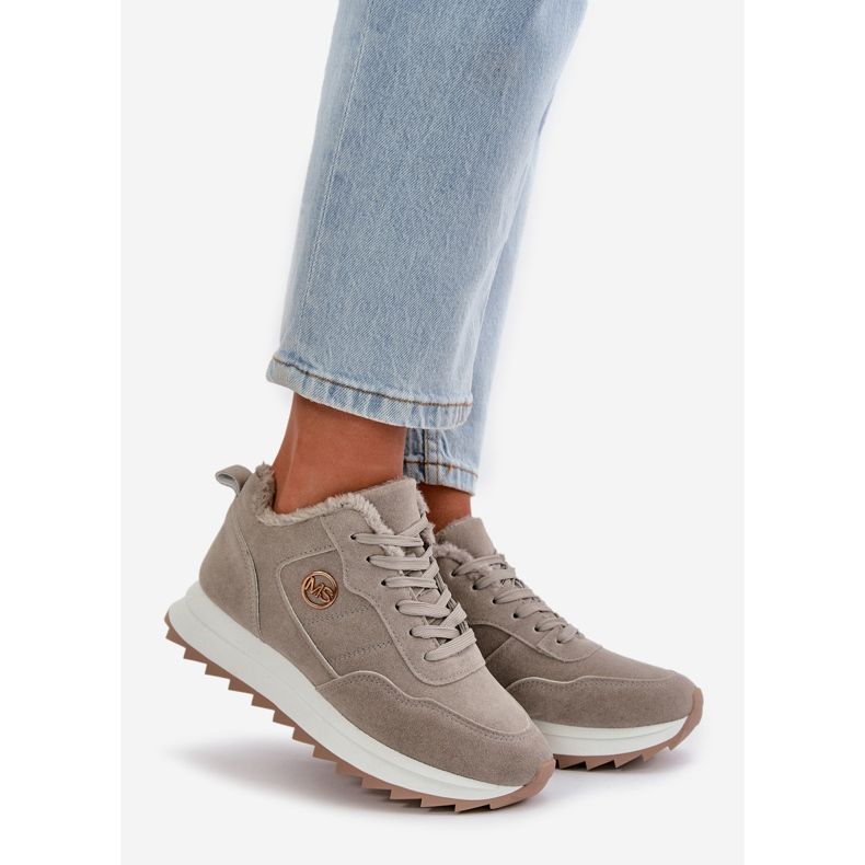 Zateplené kožené sportovní boty na platformě, šedá Adite 1