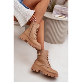 Dámské pracovní kotníkové boty se zipem, šněrovací, béžová eko kůže Naolani béžový 2