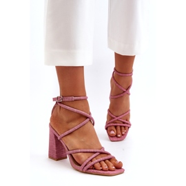 Dámské sandály na post růžové pruhy růžový 2