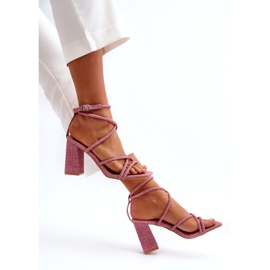 Dámské sandály na post růžové pruhy růžový 4