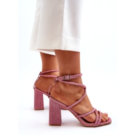 Dámské sandály na post růžové pruhy růžový 3